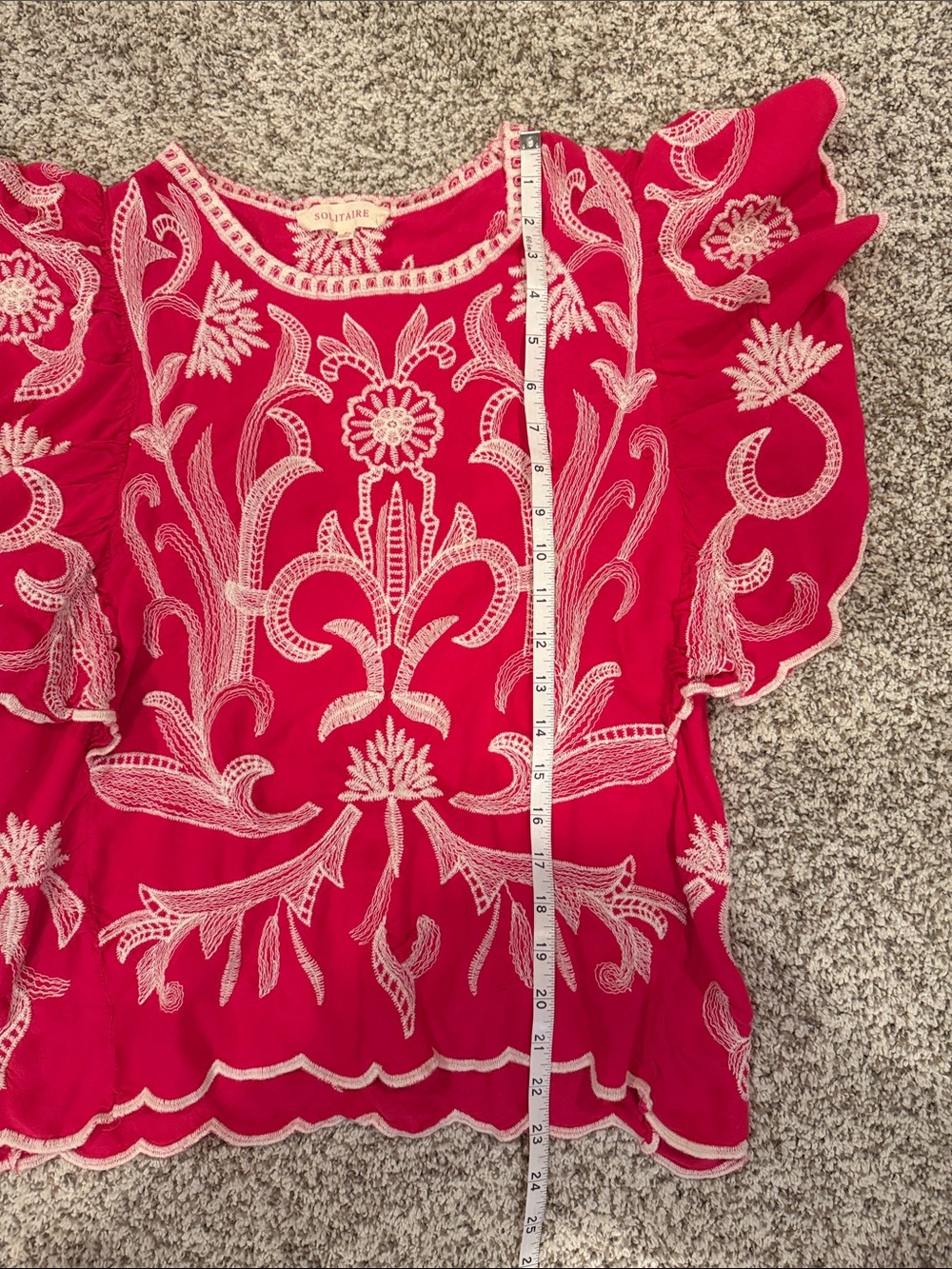 Solitaire Fuchsia Embroidered Ruffled Sleeve Tunic - Picture 5 of 7